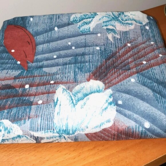 COTTON FABRIC FLORAL PRINT NEW 110" x 35" BLUE BROWN WHITE DOTS SEWING CRAFT - Picture 6 of 6